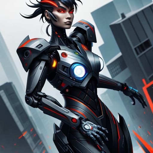 Dynamic and Colorful Cyborg in Sharp Focus