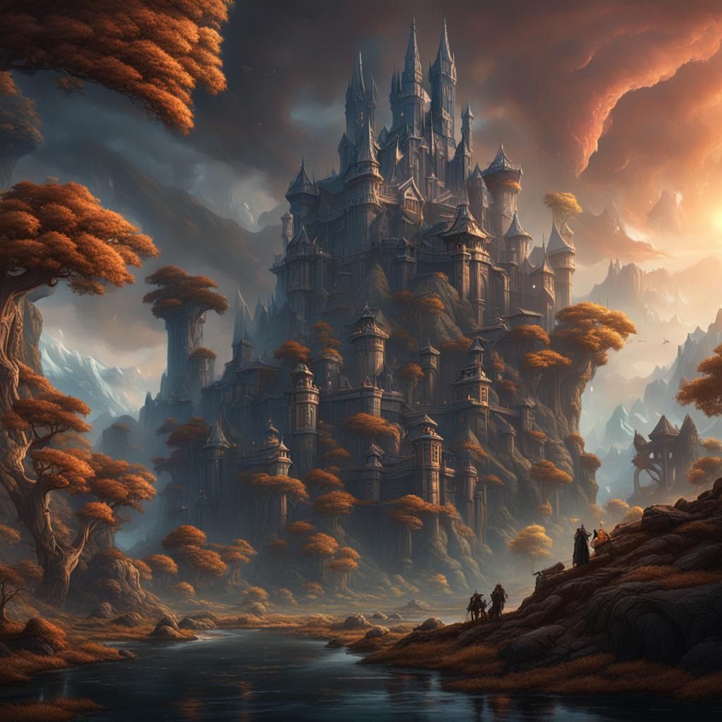 Fantastical Giant in Deep Color, Detailed Matte Painting