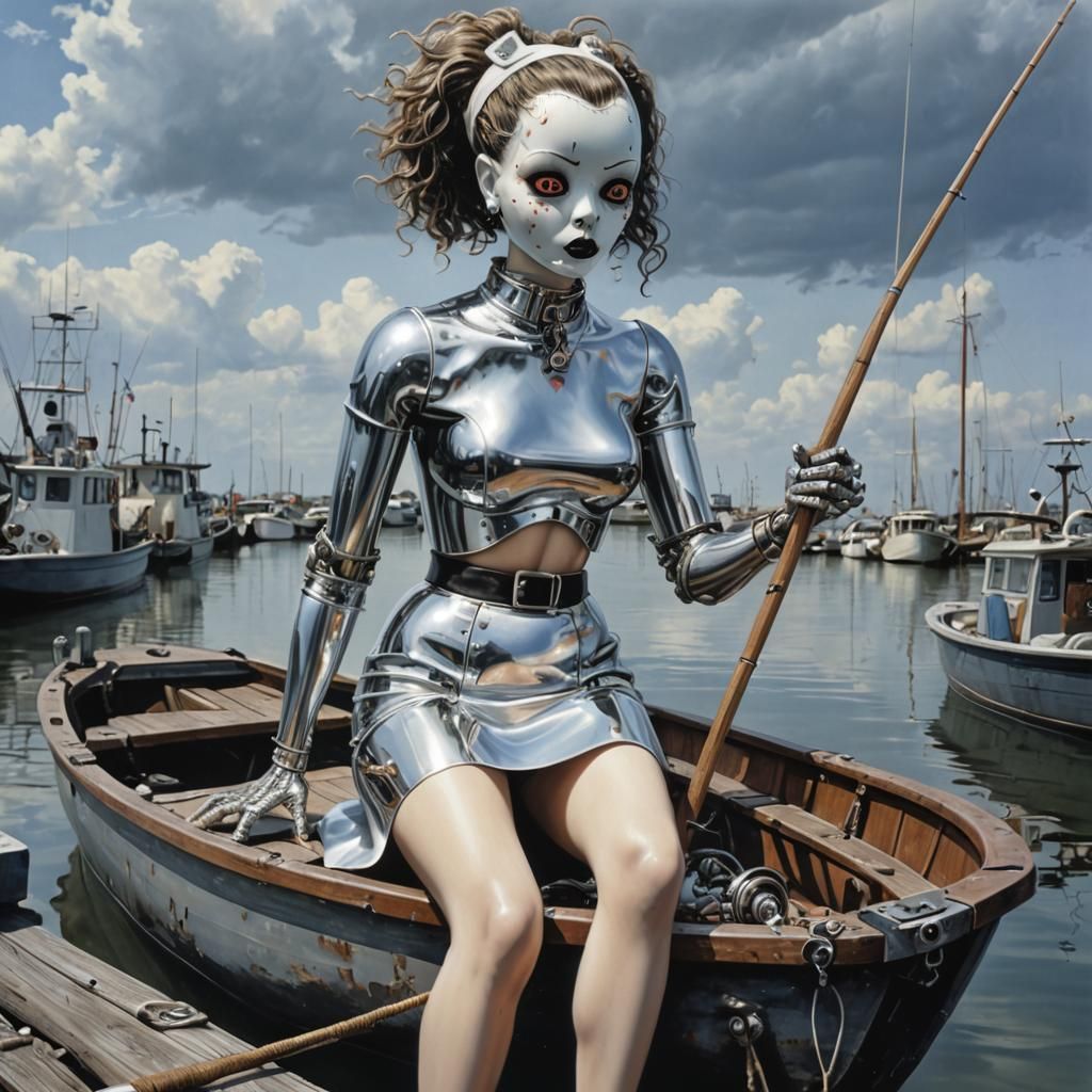 Sci-Fi Pinup Fisherman in Sorayama Style
