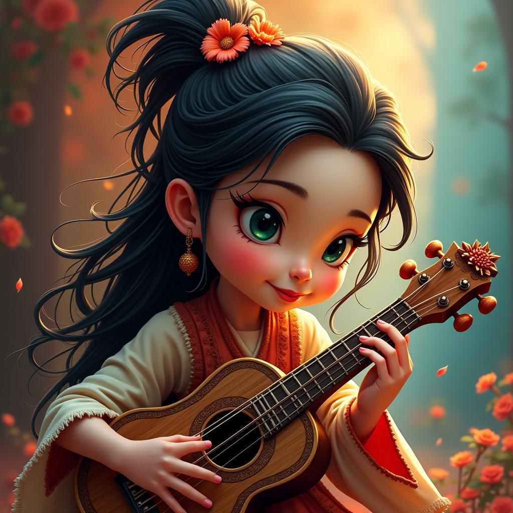 Ornate Wood Carving of Music Sprite