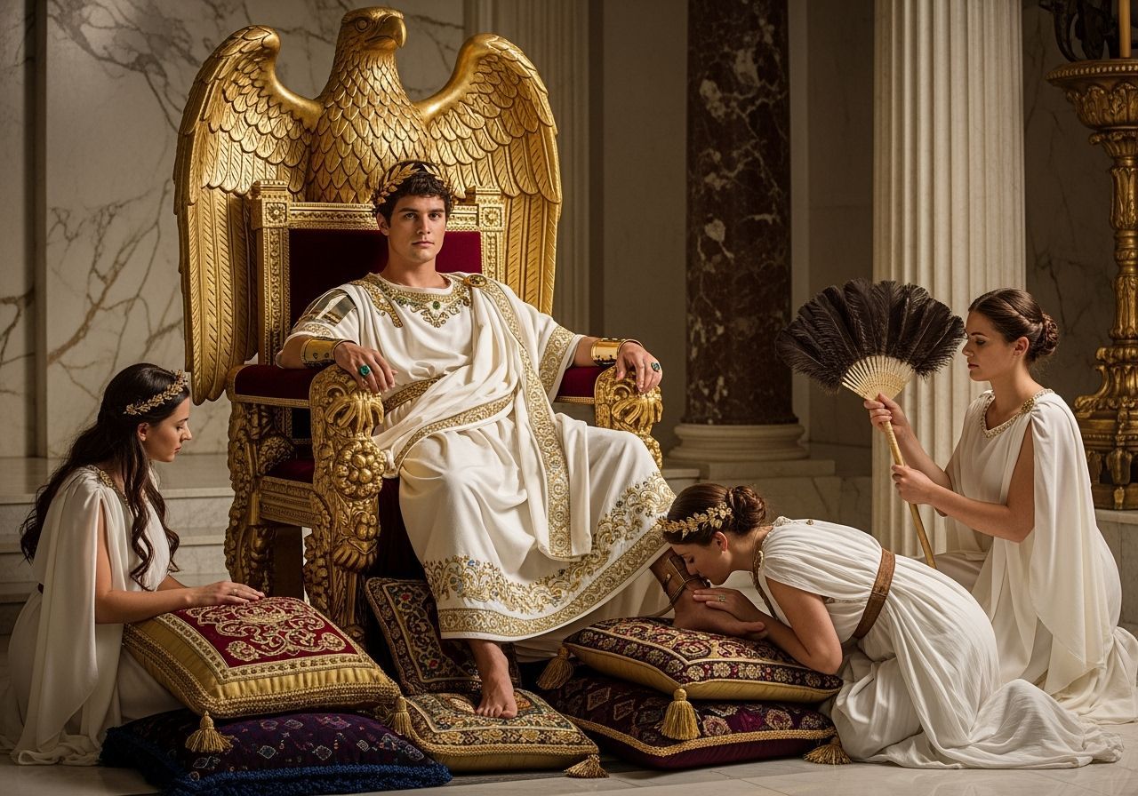 Young Emperor on Throne in Luxurious Roman Palace