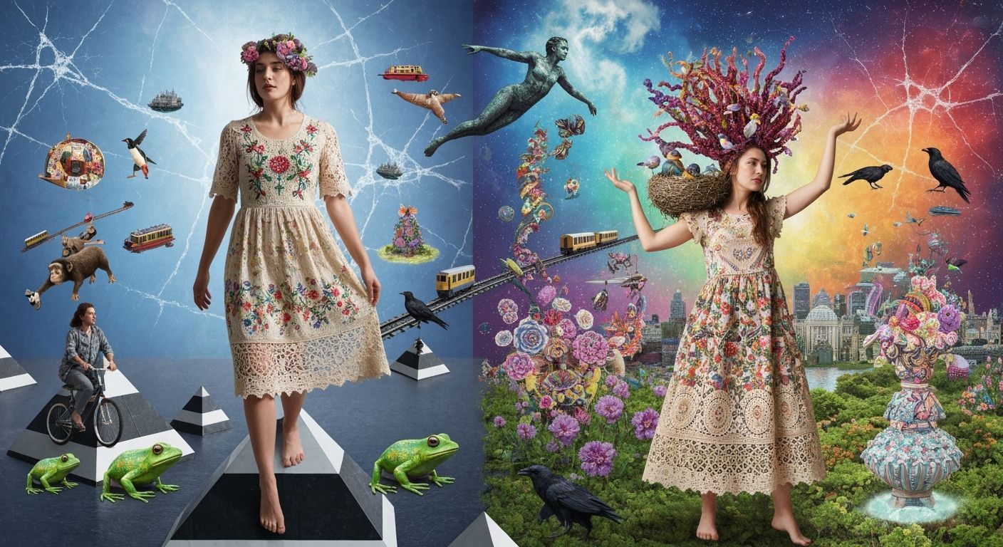 Surreal Double Exposure Dancer with Pyramids