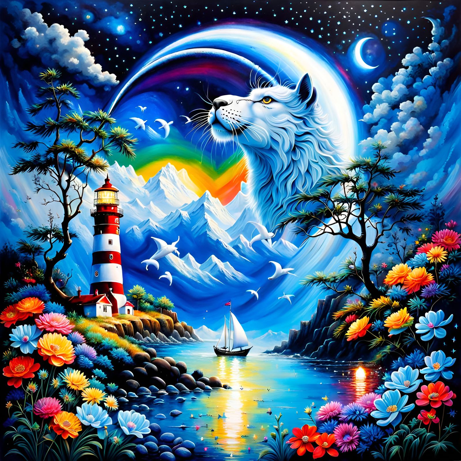 Mesmerizing Landscape with Panther and Twinkling Stars