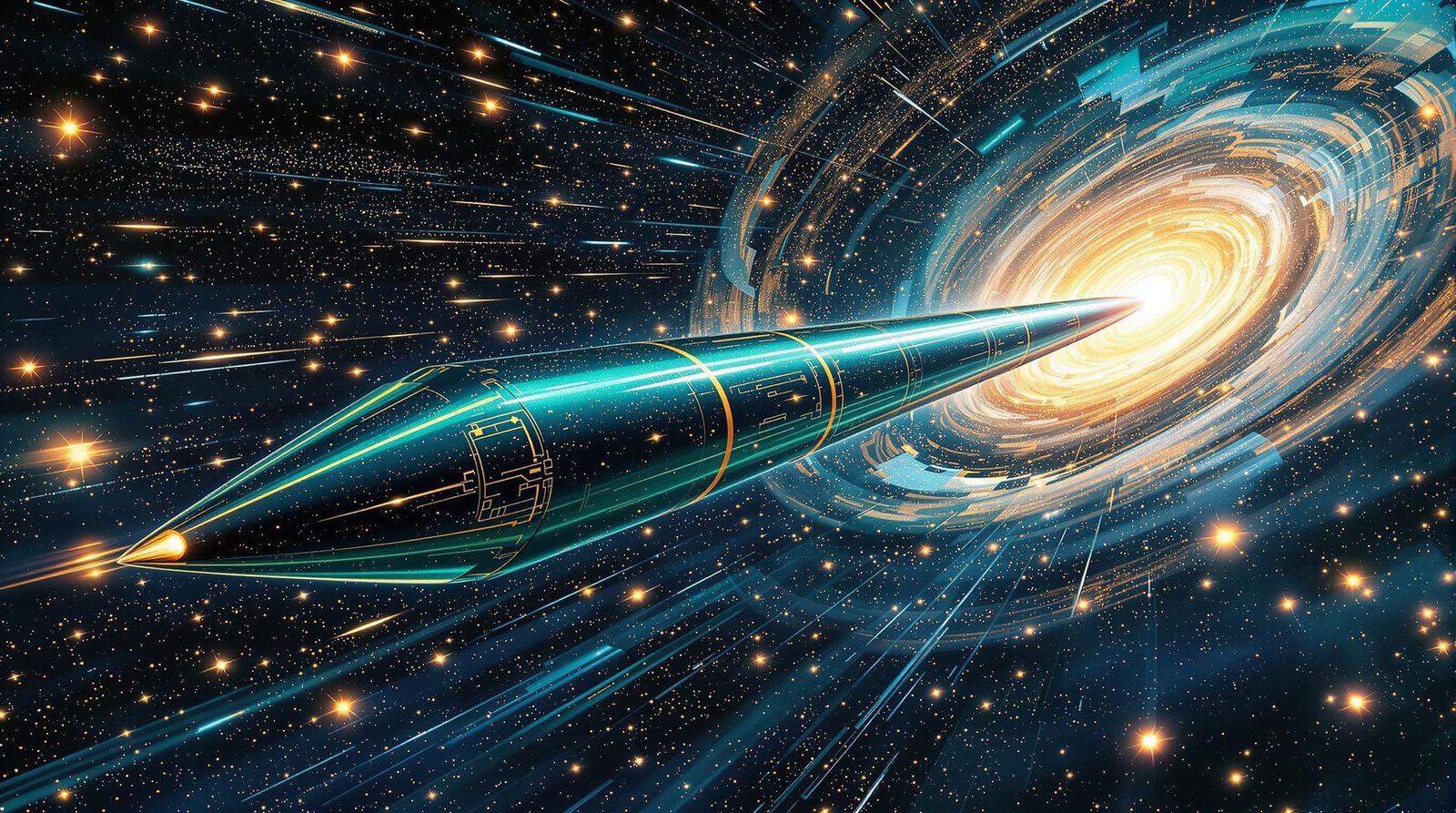 Science Fiction Cover: Cylindrical Spaceship in Plasma Vorte...