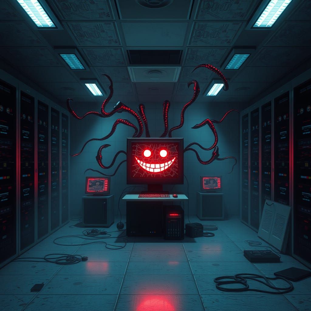 Abandoned Server Room in Cyberpunk Dystopia