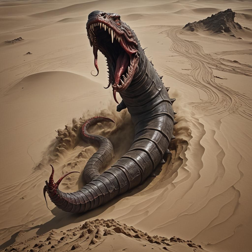 Gigantic Desert Death Worm in Dark Fantasy Art