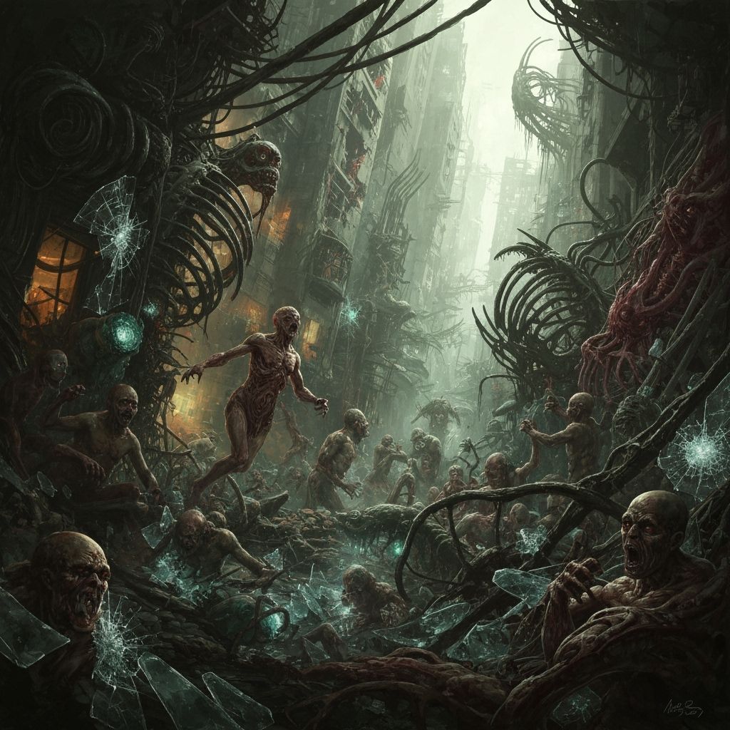 Chaotic Pandemonium in Surreal Dark Art Style