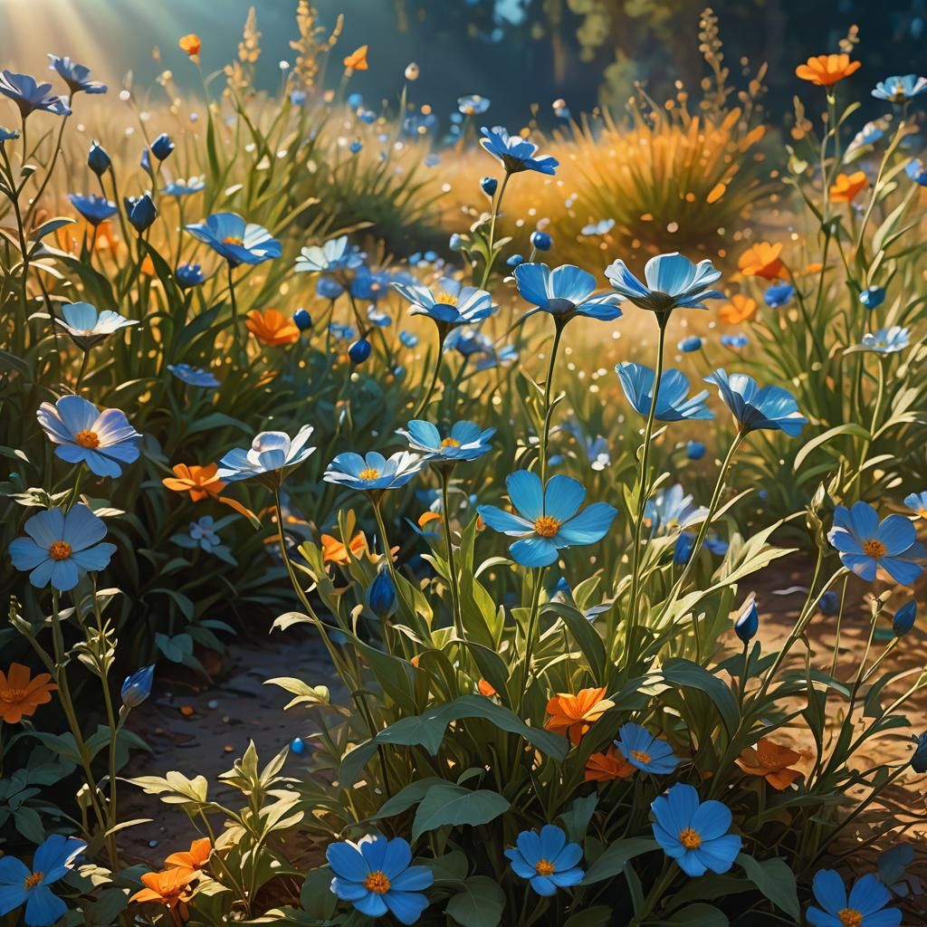 Blue Flowers in a Fantastical Landscape