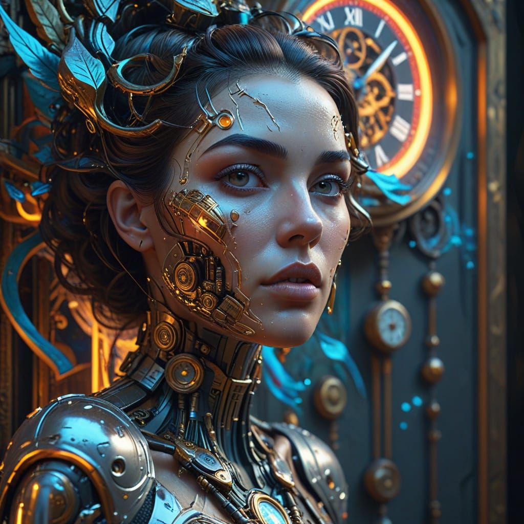 Surrealist Woman with QR Code Mouth in Vibrant Gradient Back...