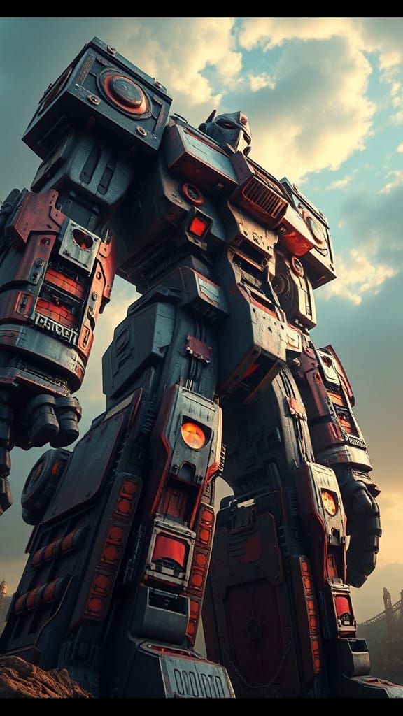 Colossal Iron Giant in Heroic Pose, Matte Painting