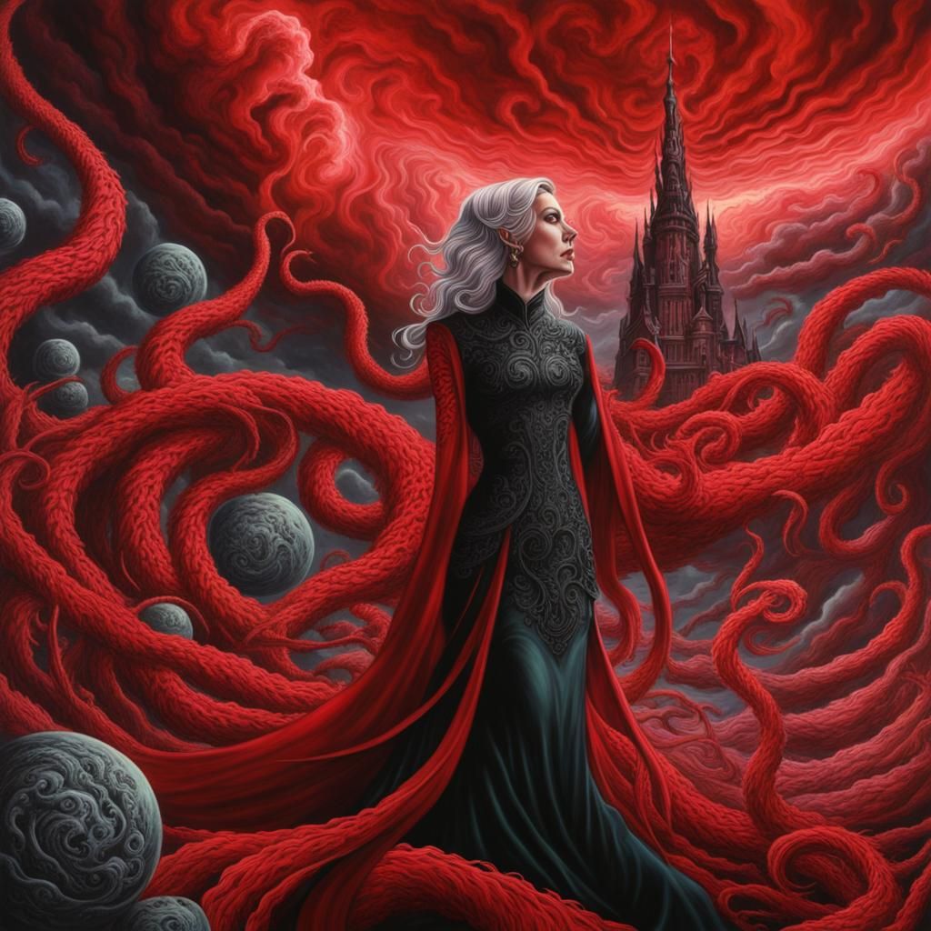 Woman on Yuggoth Under Eldritch Storm