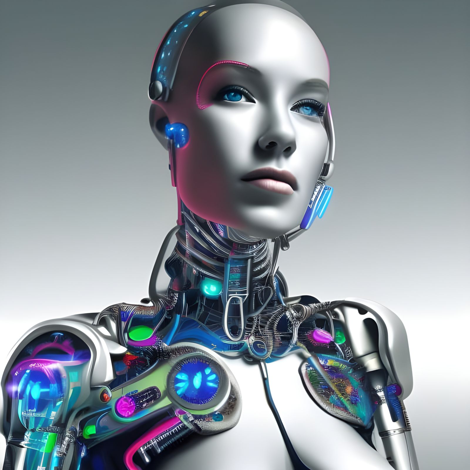 Beautiful Cyberpunk Cyborg in Neon Cityscape