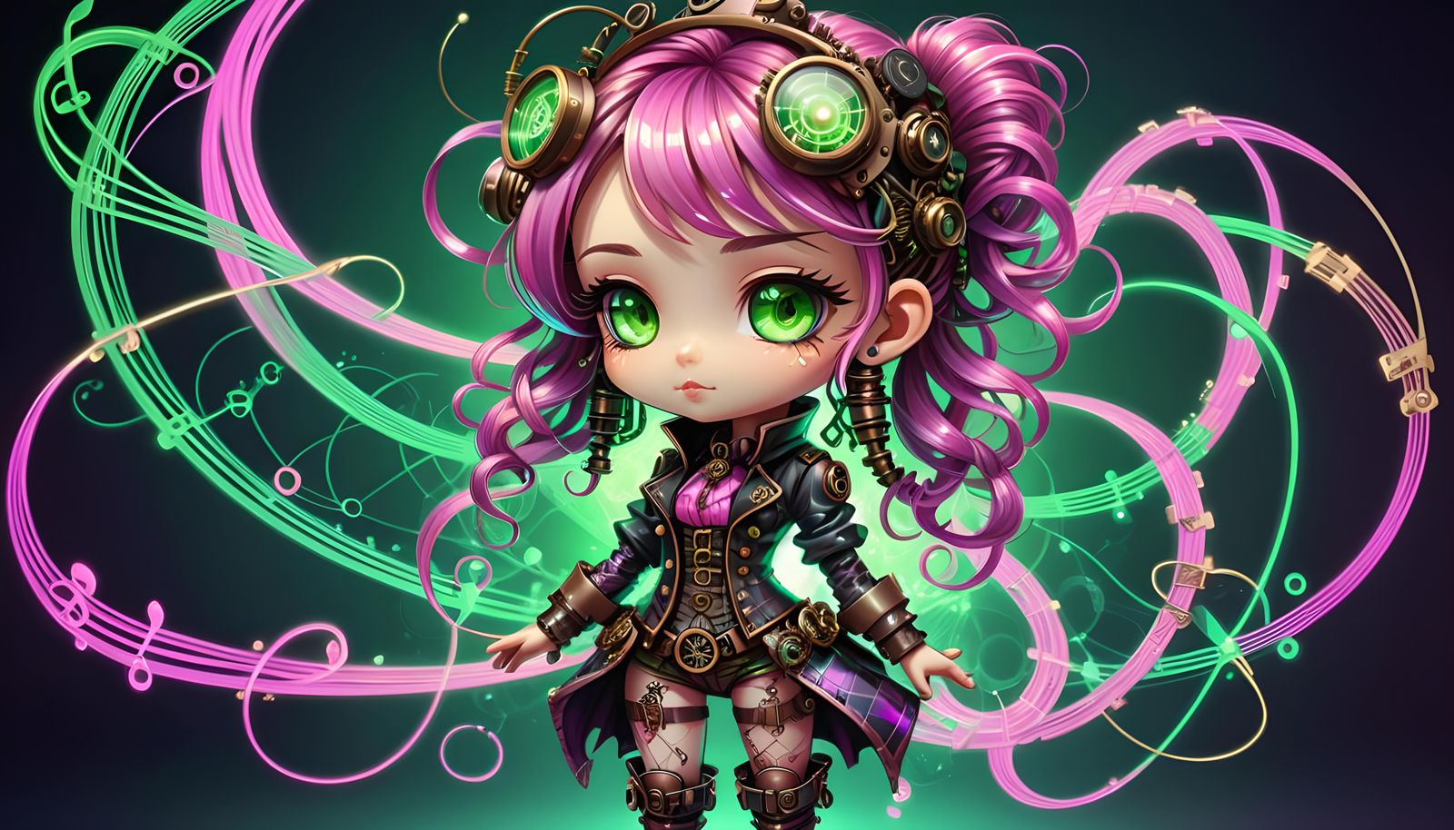 Steampunk Chibi Portrait with Fluorescent Accents