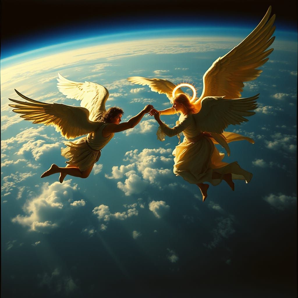 Angels Engage in Epic Mid-Air Battle Above the Earth