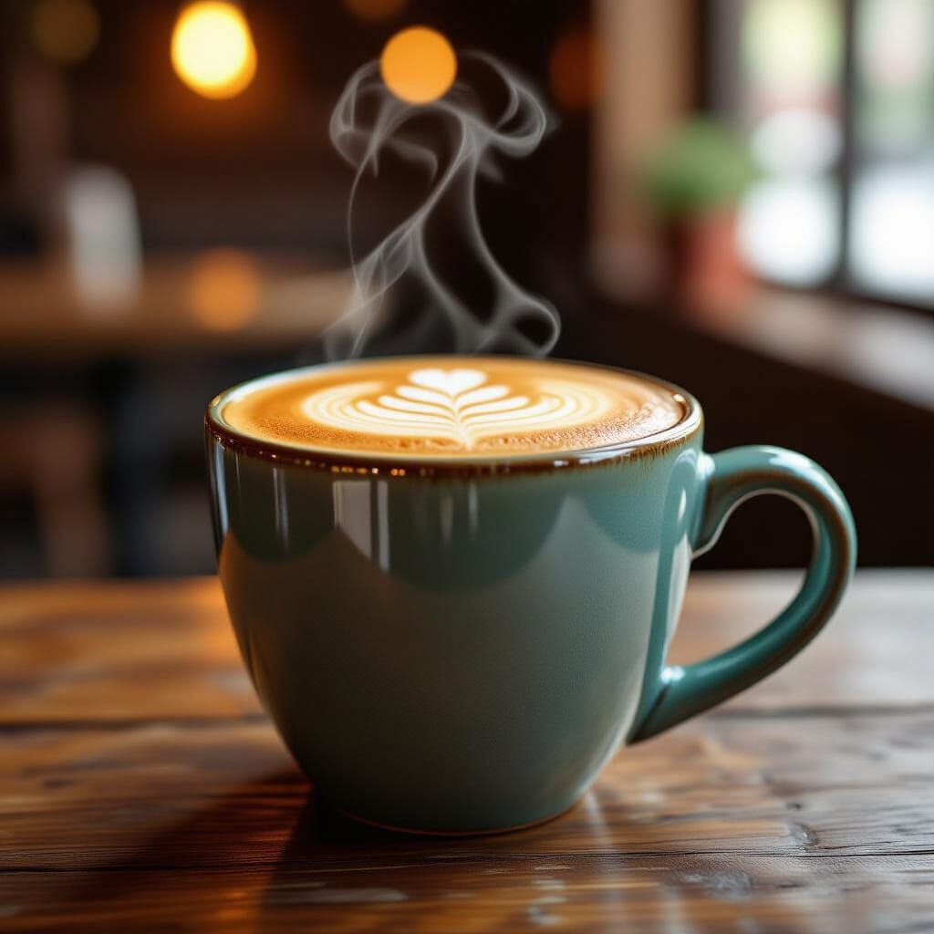 Rich Macchiato in Ceramic Mug with Cafe Bokeh