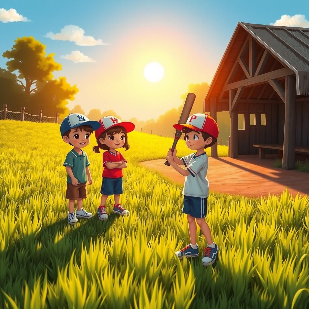 Sunny Baseball Field Scene: Children's Friendship
