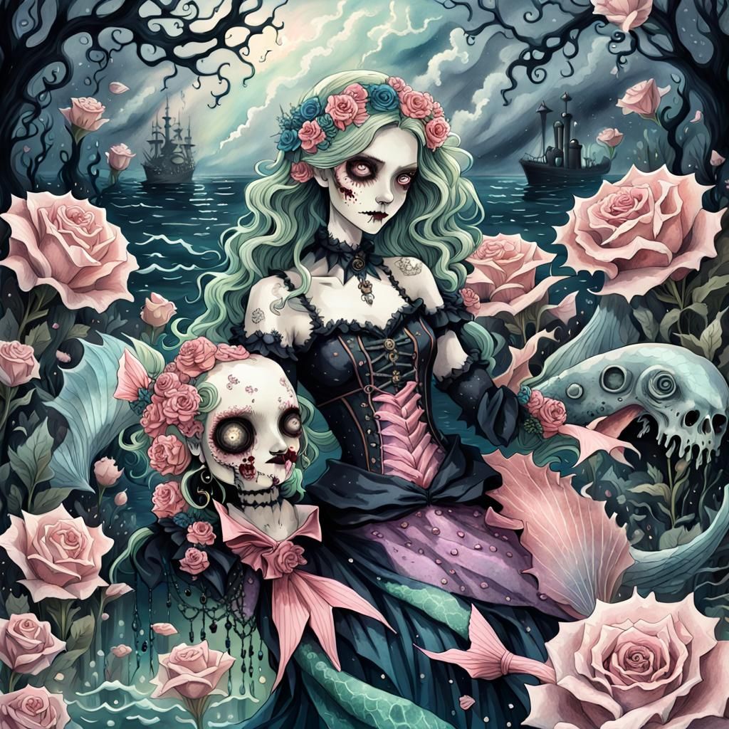 Creepy Zombie Mermaid: Dark Fantasy Pastel Goth Portrait