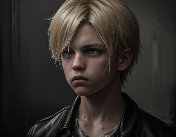 Grunge Oil Painting of Intense Child in Chiaroscuro Lighting