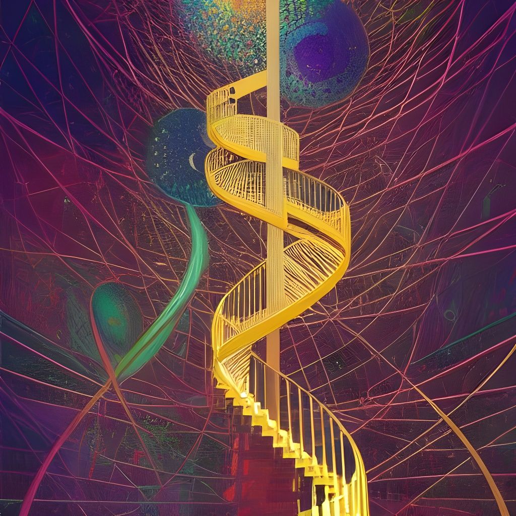 Golden DNA Staircase to Heaven: Holographic Art