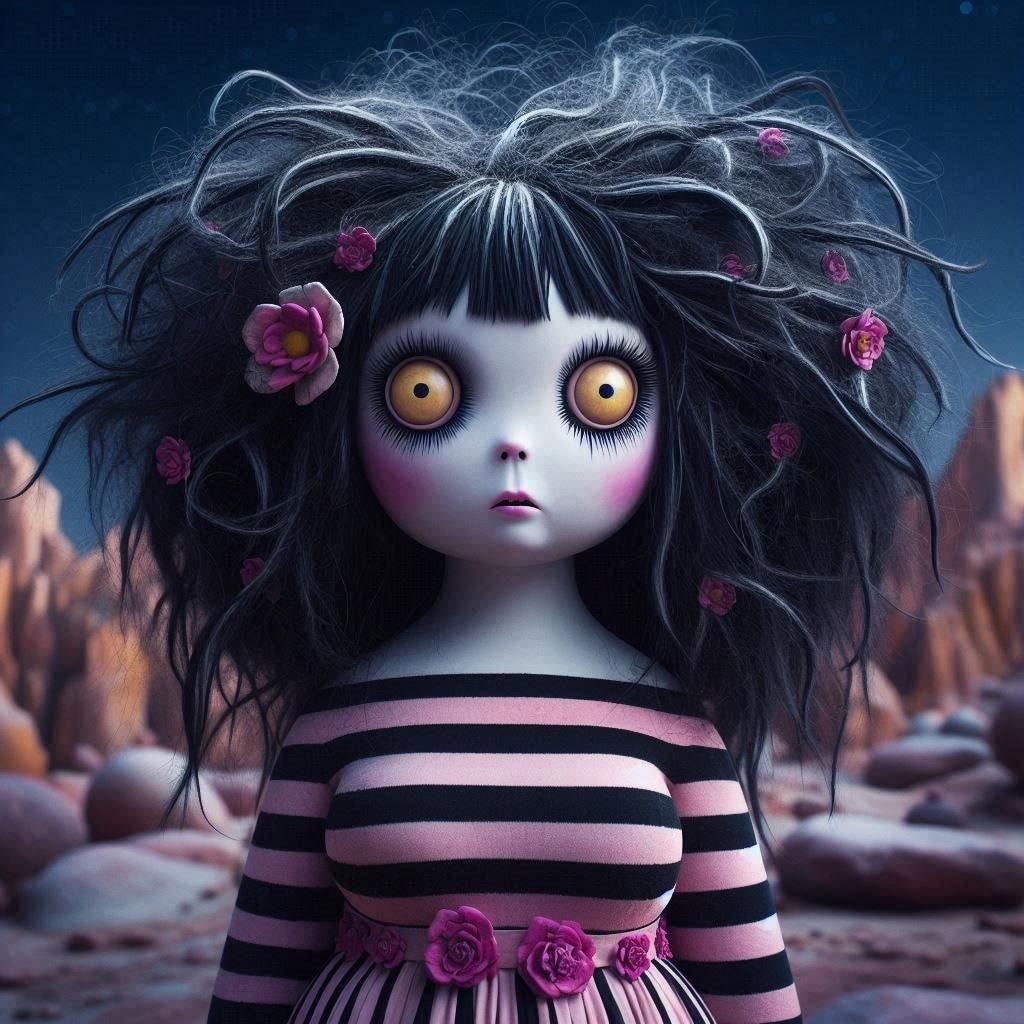 Surreal Woman in Floral Landscape, Oil Painting