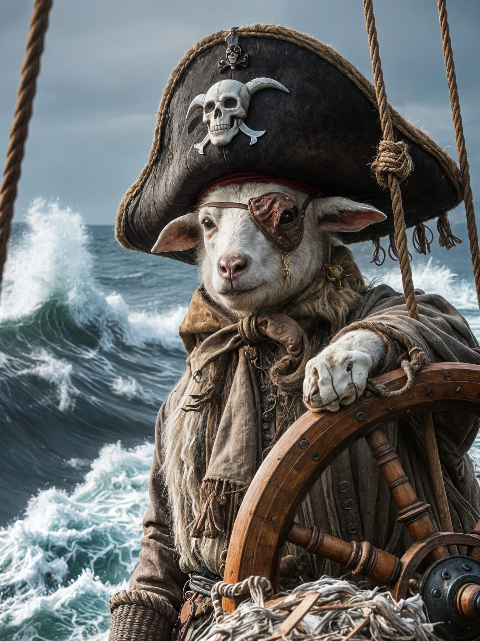 Pirate Sheep Steers Ship Through Stormy Seas