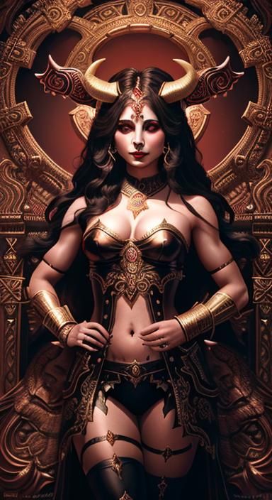 Lady Minotaur in Reddish Black Labyrinth