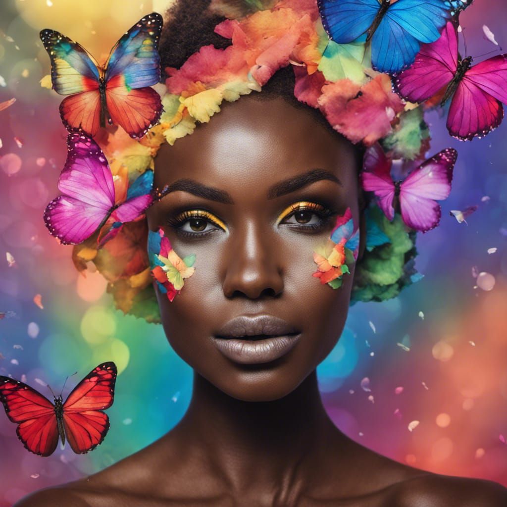 Rainbow Butterfly Woman: A Vibrant Portrait