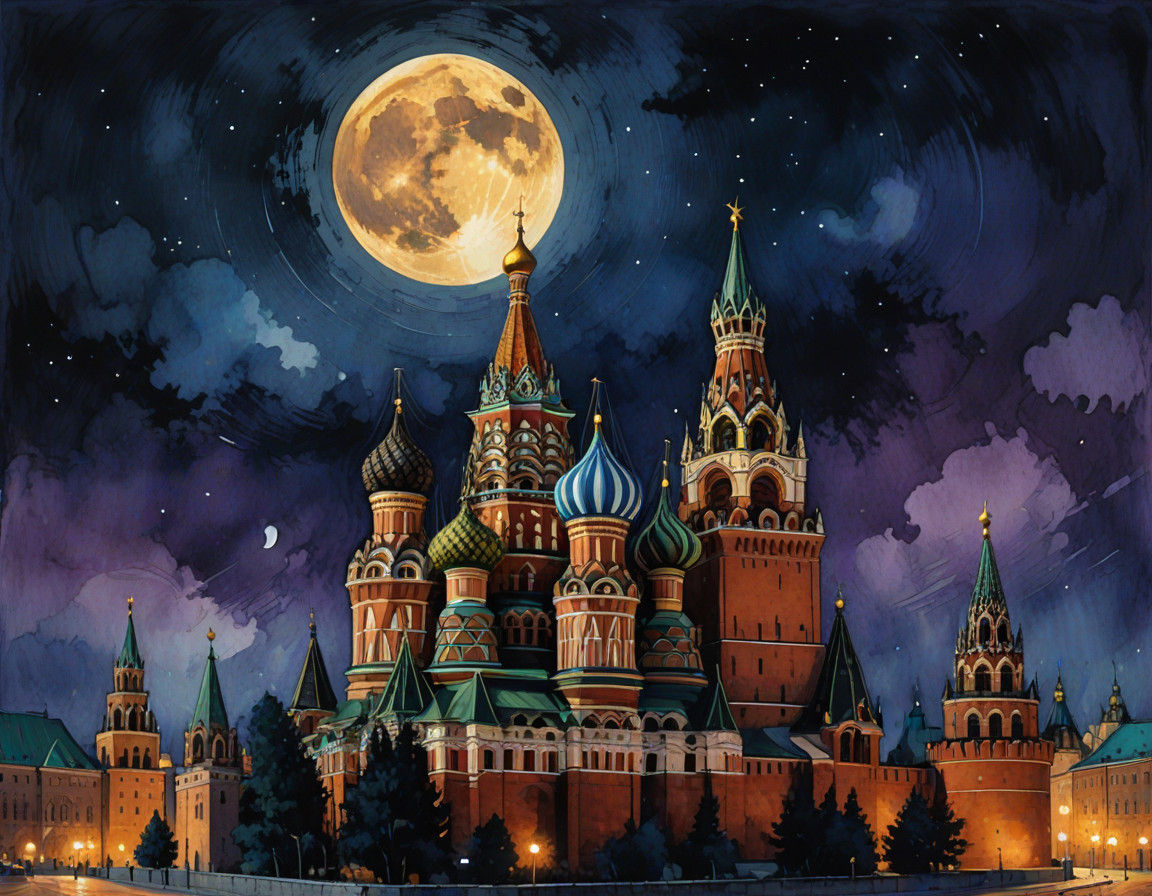 Moonlit Moscow in Art Nouveau Splendor
