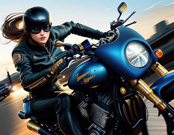 Motorcycle Babe in Comic Book Art Style