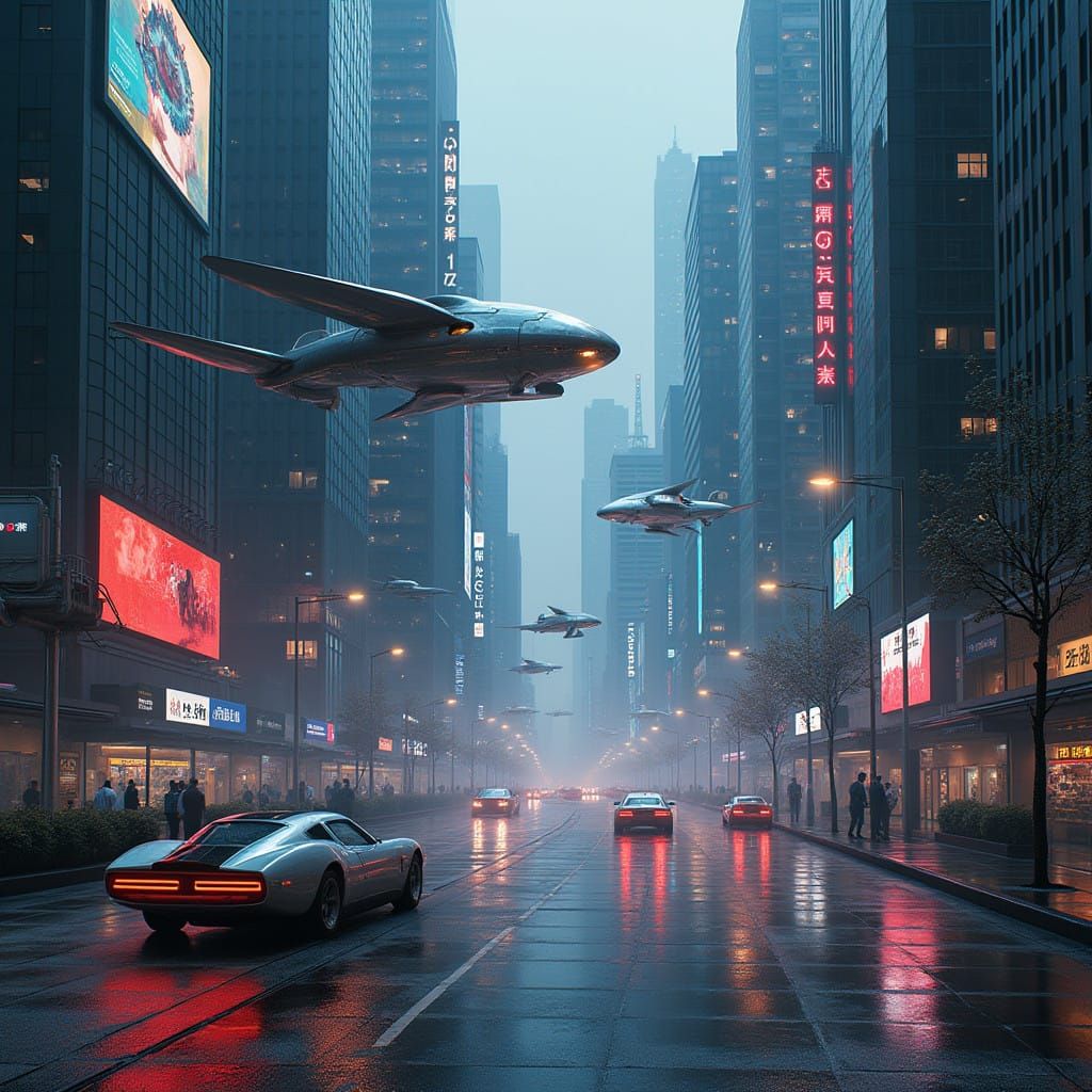 Cyberpunk City Unfolds at Dusk with Futuristic Skyscrapers