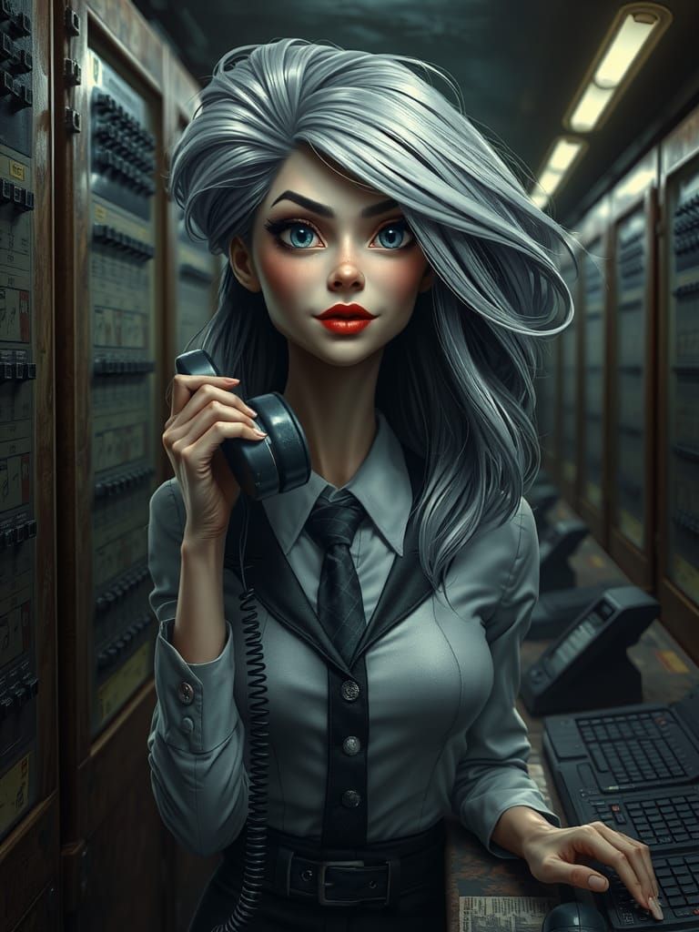 Photorealistic Telephonist Maiden in Twisted Fairytale Style
