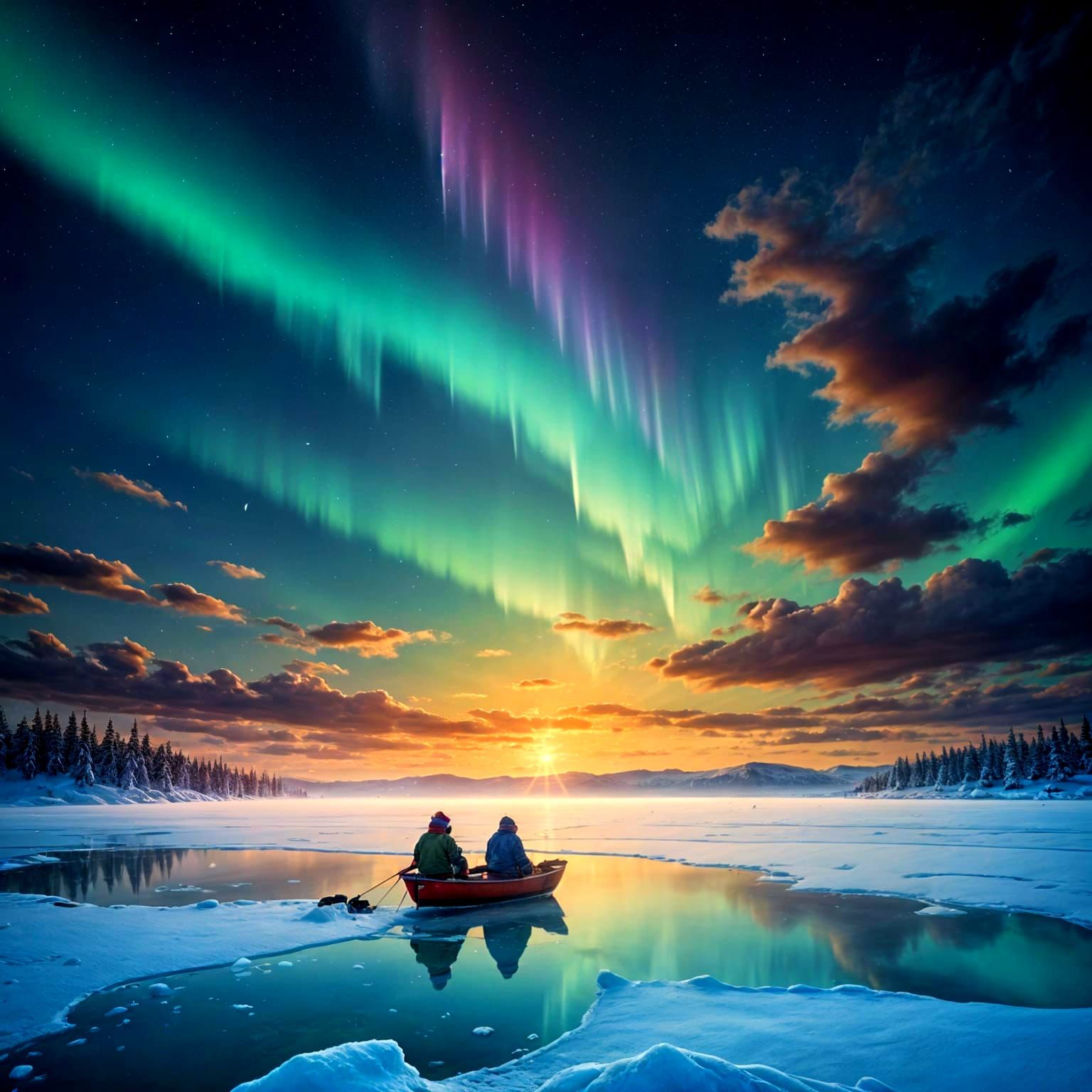 Eskimo Ice Fishing Scene in Soft Focus