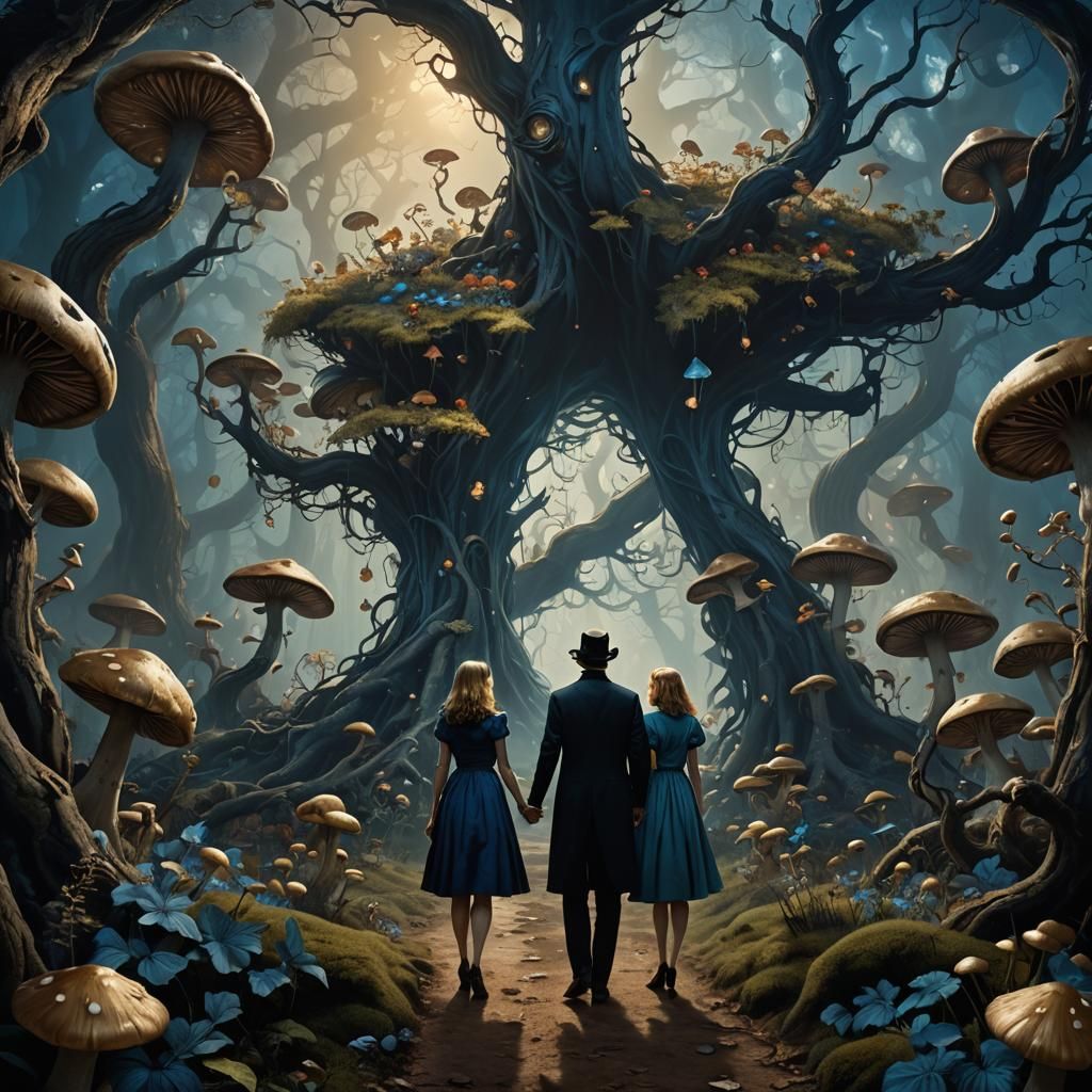 Eerie Surrealism: Alice and Husband in Wonderland