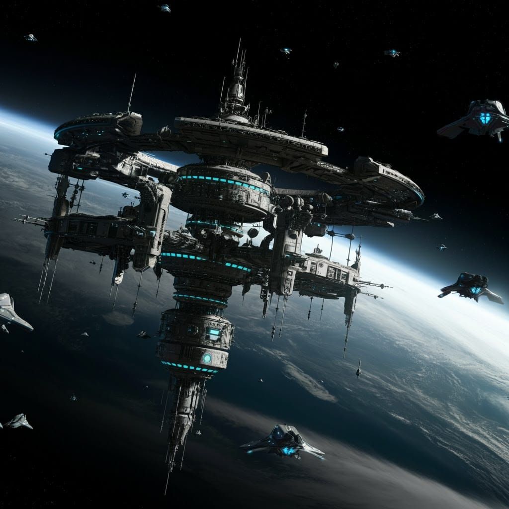 Majestic Space Station in Futuristic Orbit