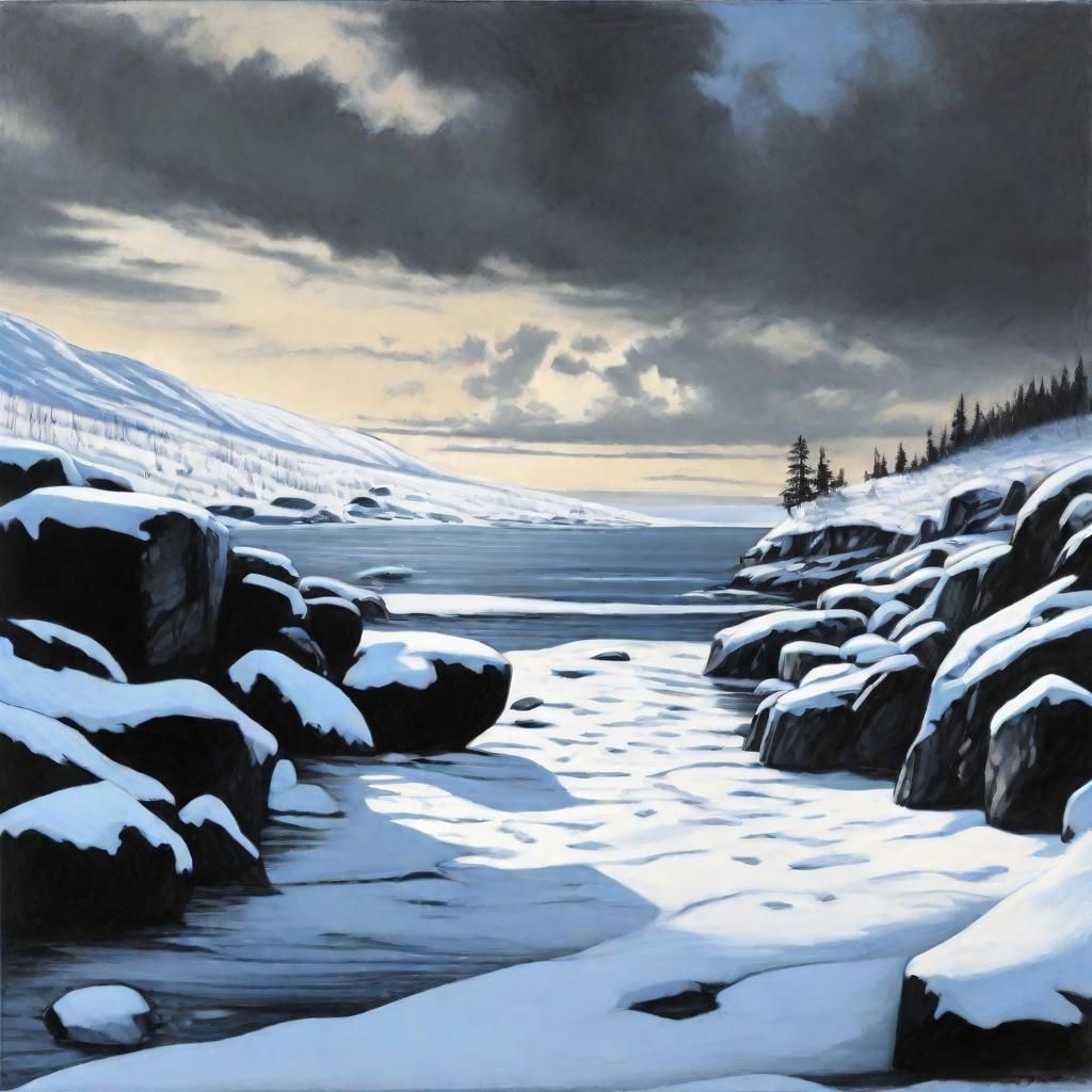 Dramatic Coastal Landscape in Charcoal Drawing Style