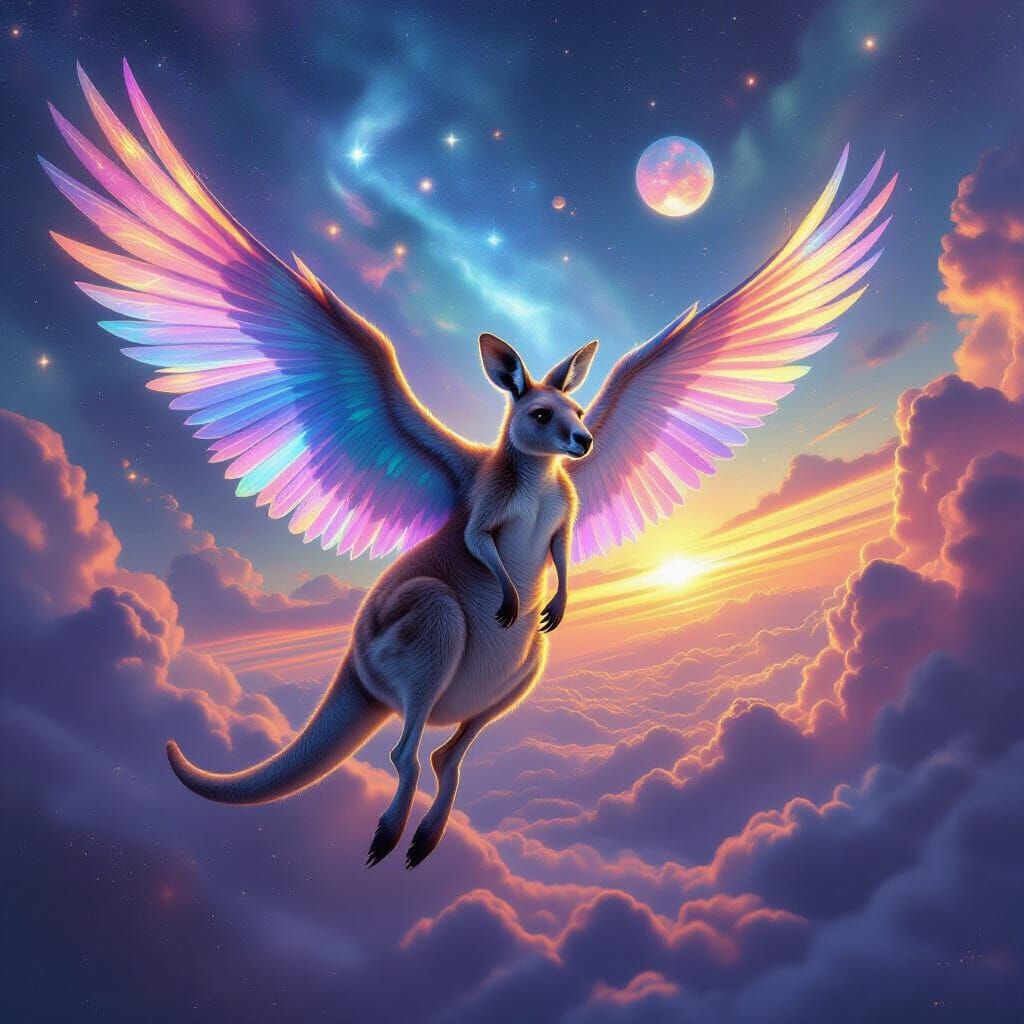 Winged Kangaroo Soaring Through Alien Skies