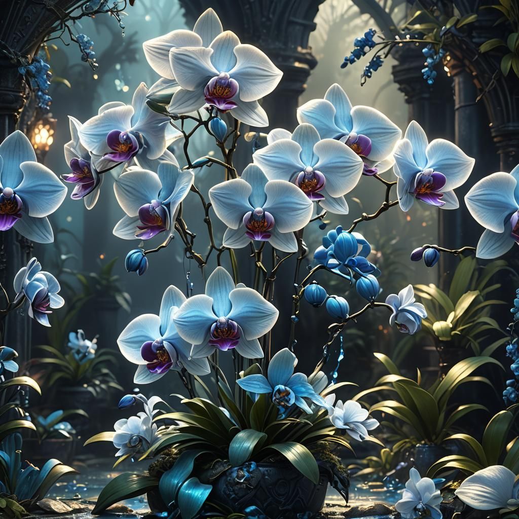 Glowing Blue and Silver Orchid Matte Painting