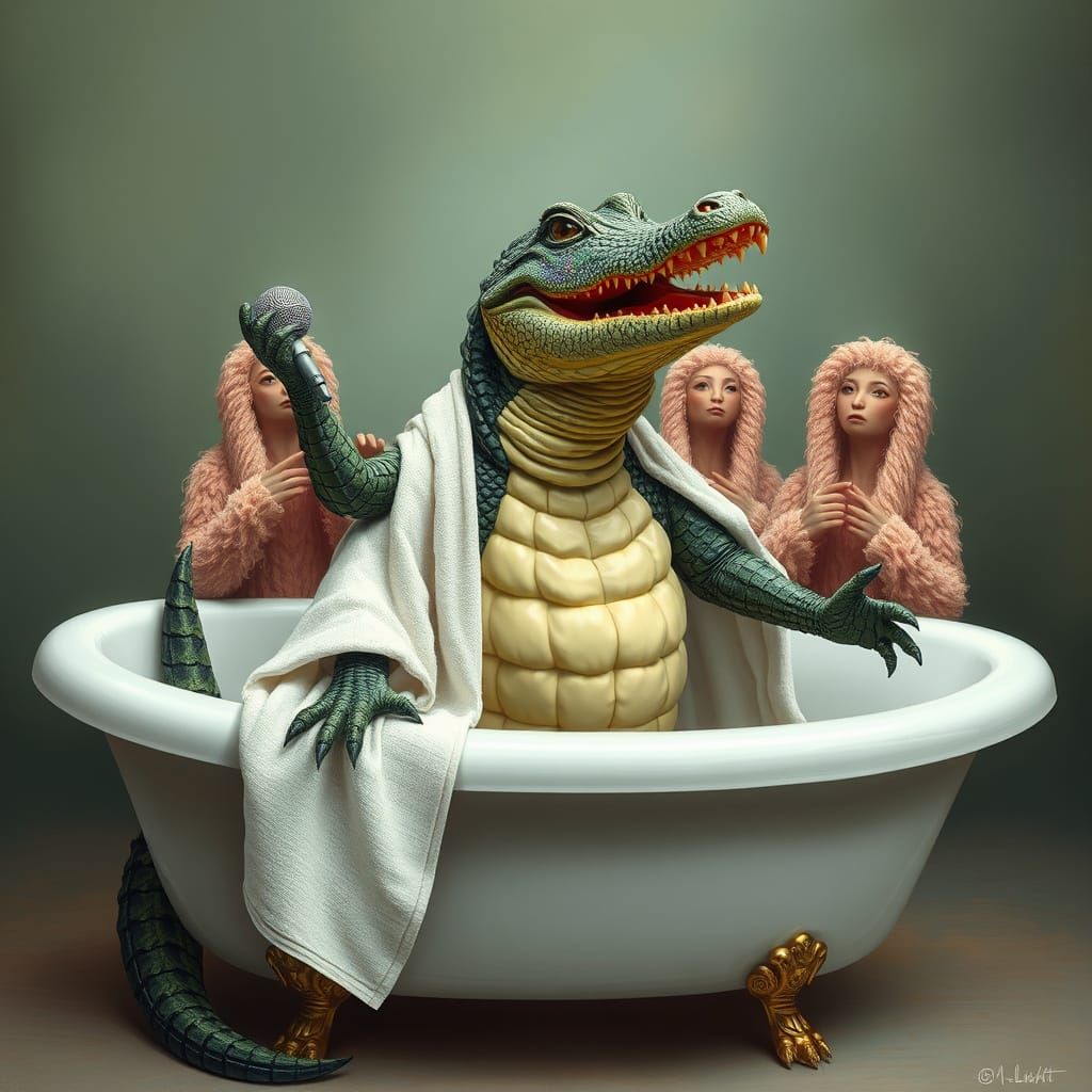 Crocodile Opera Singer Performs in Bathtub