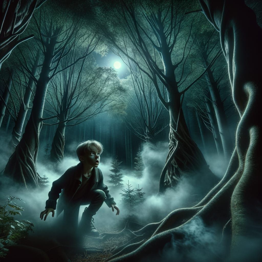 Young Boy Uncovers Midnight Forest Secrets