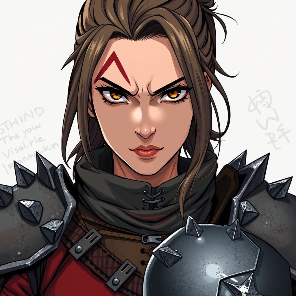 Stern Female Warrior in Dramatic Anime Style Armor