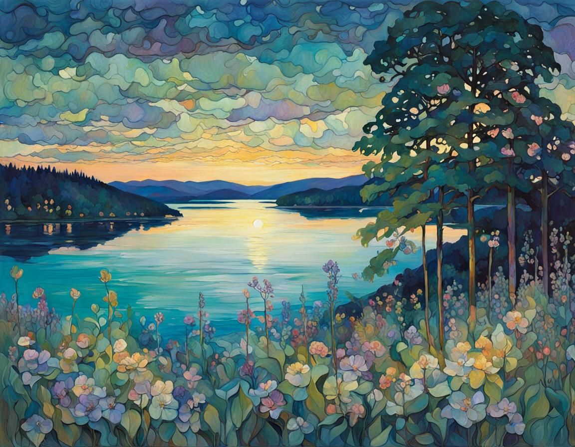 Swedish Lake: Midsummer Night Art Nouveau