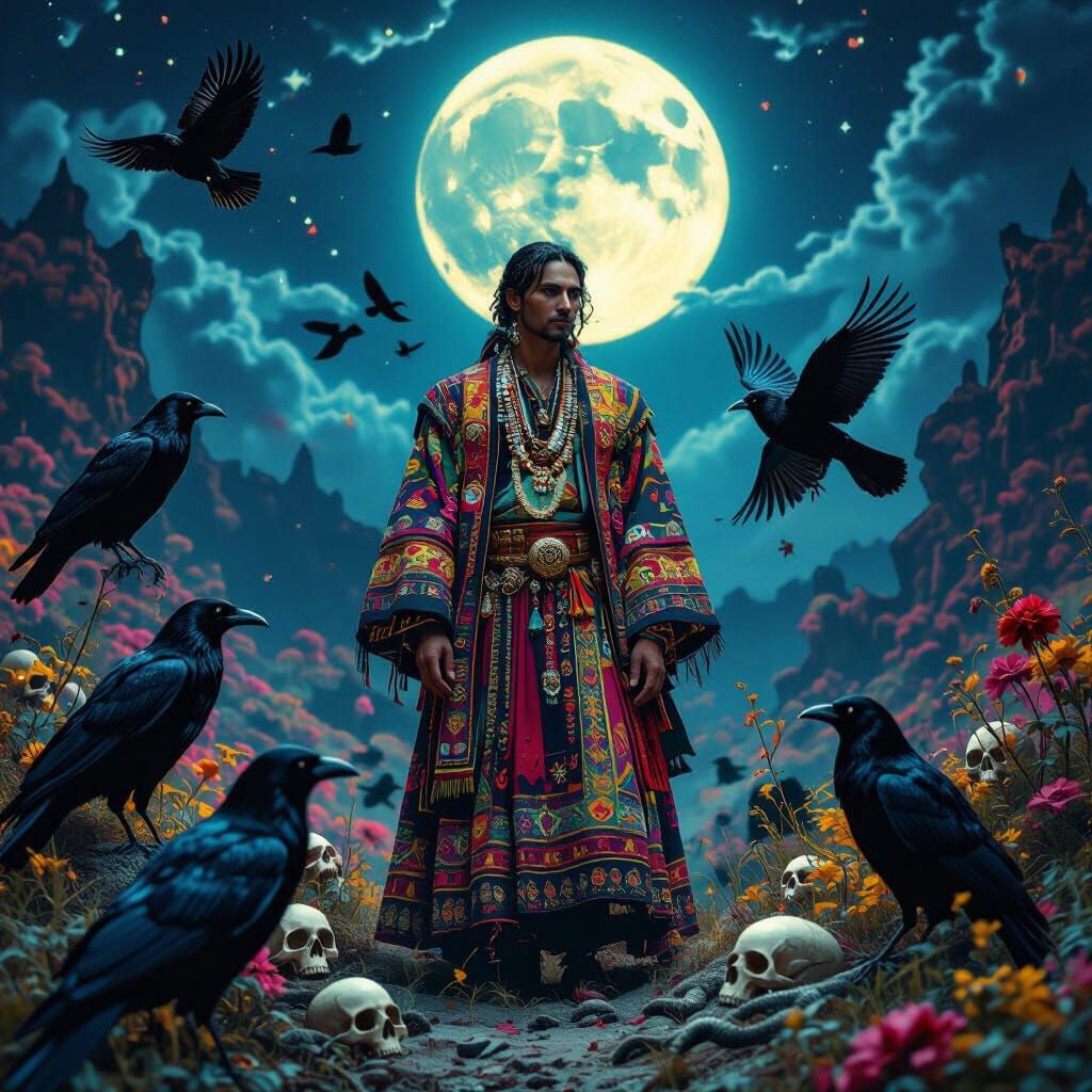 Psychedelic Mexican Man in Surreal Universe, Matte Painting