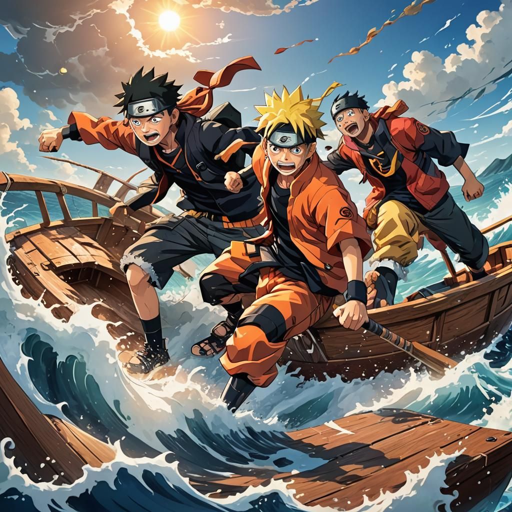 Naruto and Luffy Clash in Dynamic Anime Style