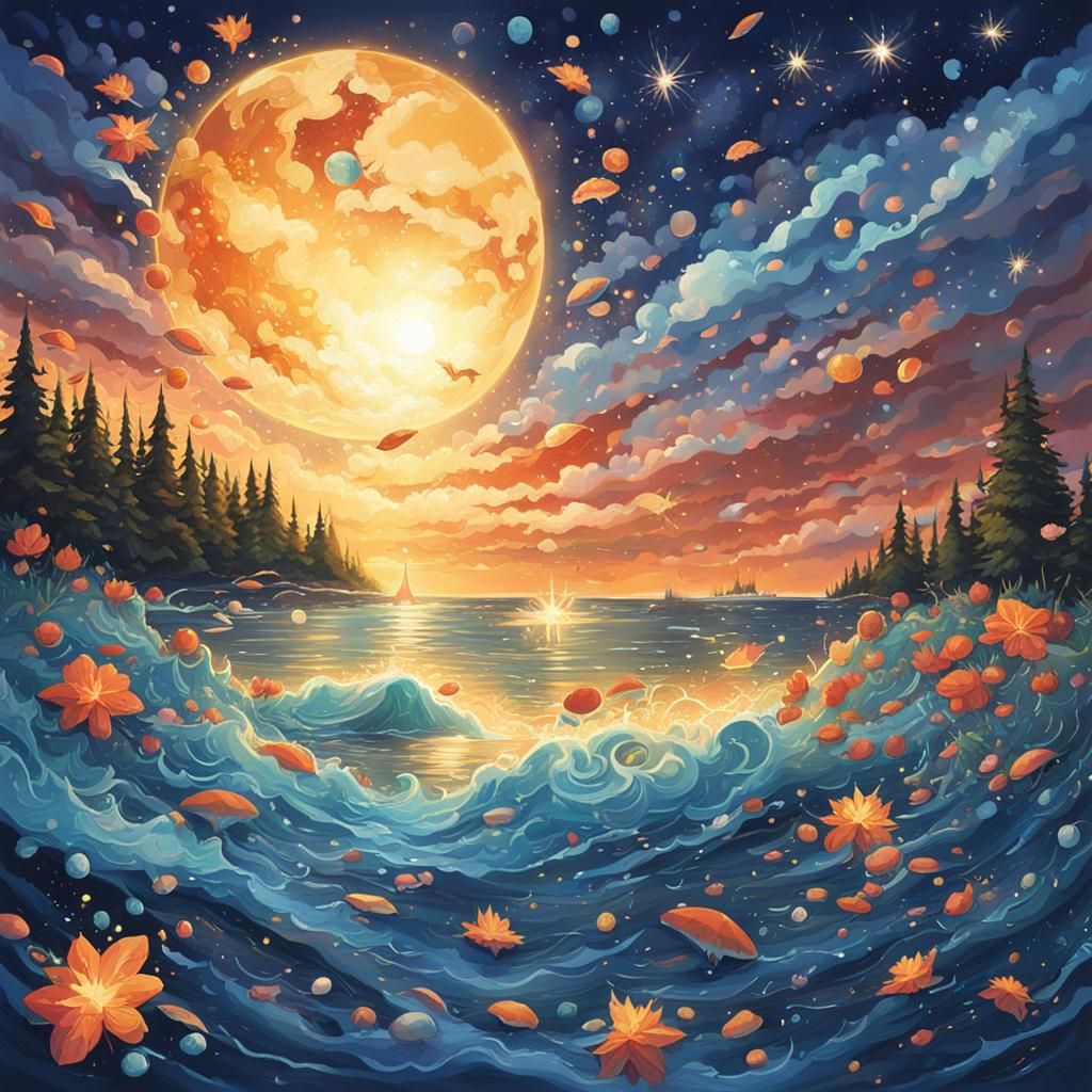 Sparkling Splash Art Under the Midnight Sun