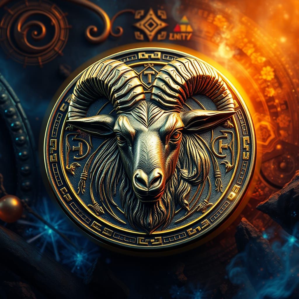 Ornate Goat Coin with Mystical Glow
