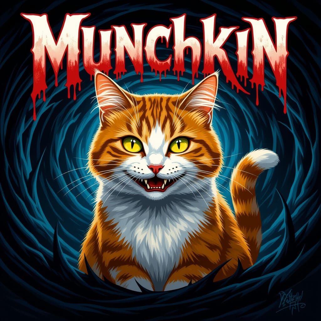 Munchkin Horror Poster: Menacing Orange & White Cat