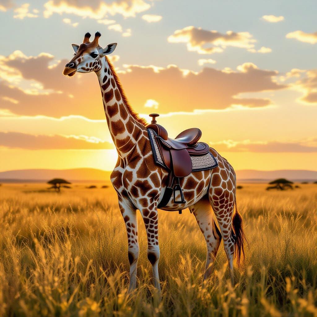 Majestic Giraffe in Savanna, Painterly Style