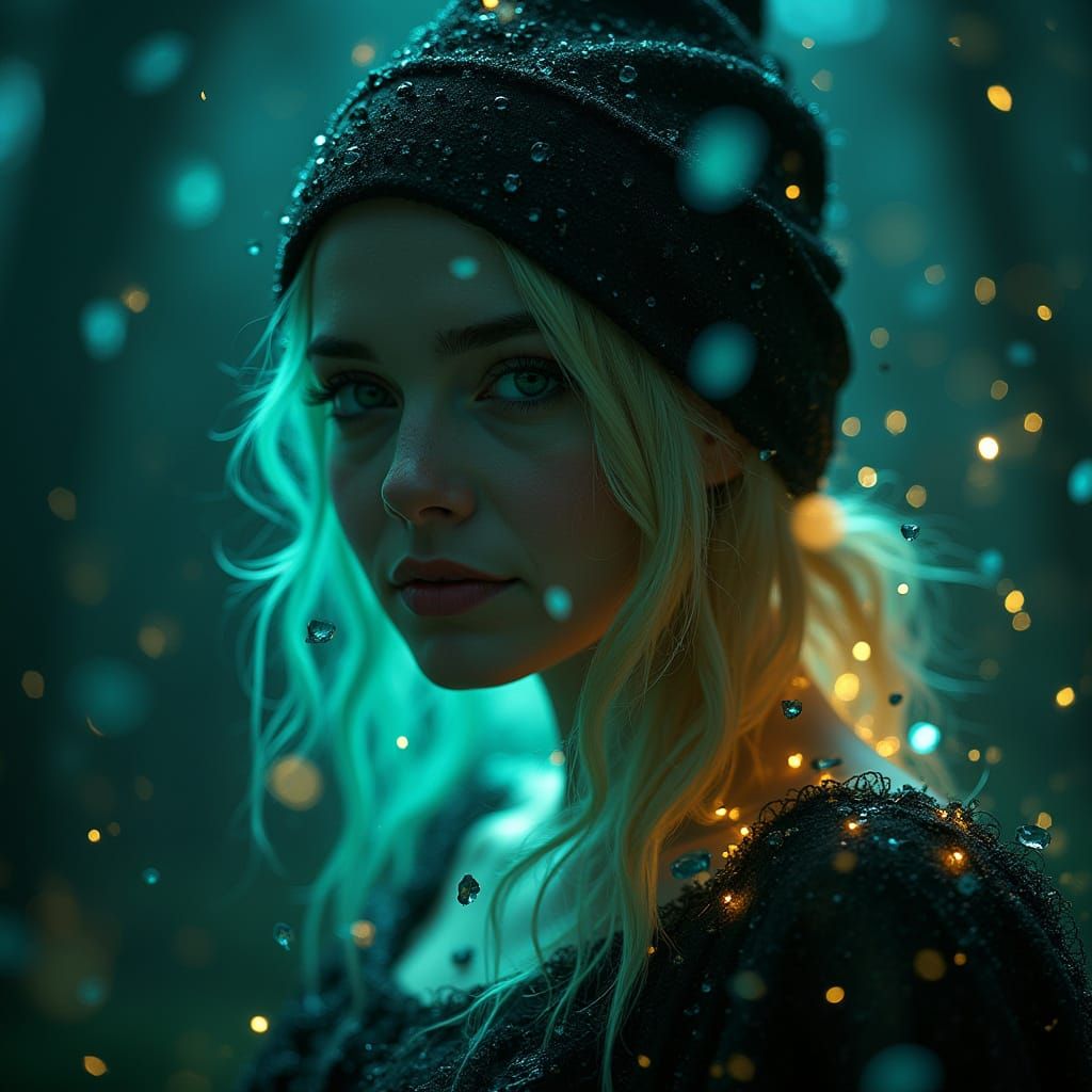 Teal and Gold Crystal Witch Portrait