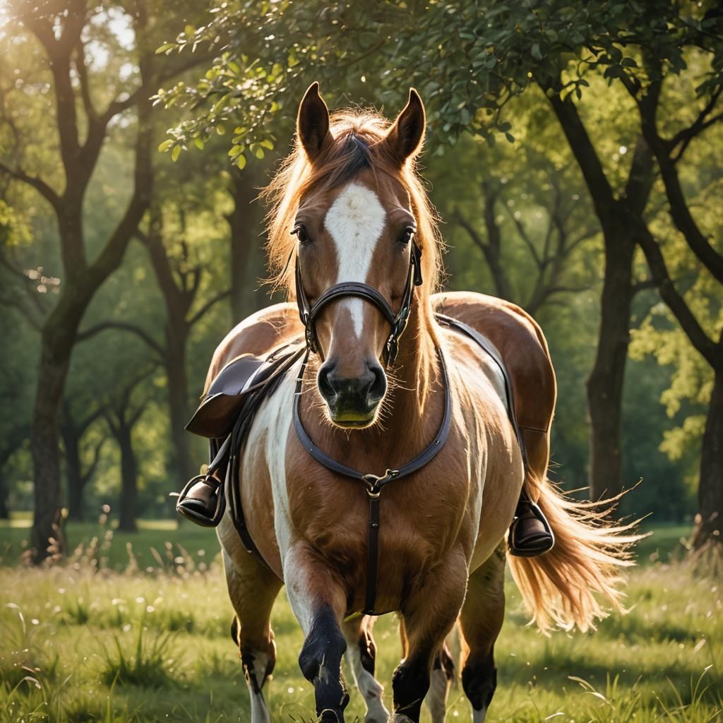 Tinker Horse Galloping Freely in Lush Meadow