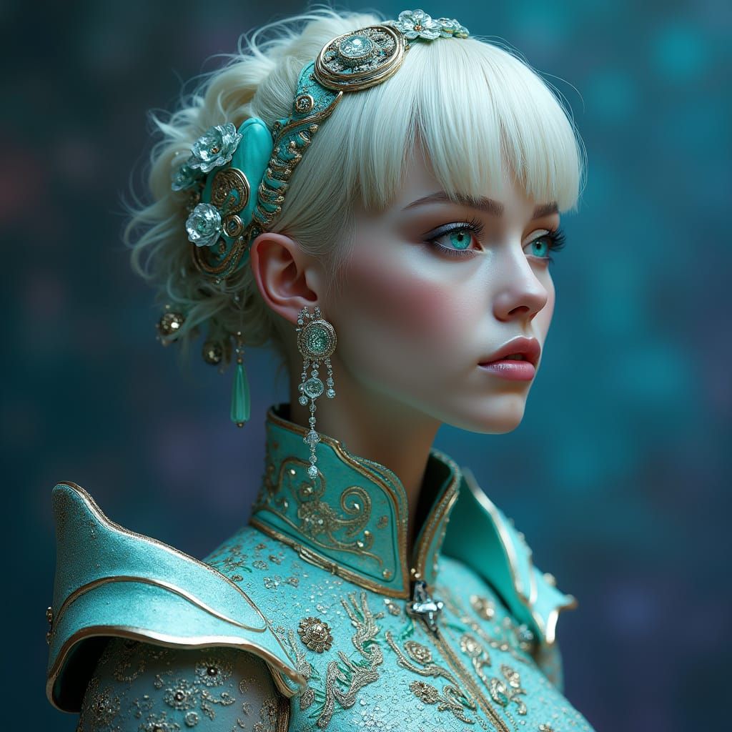 Ethereal Goddess in Cyberpunk Attire